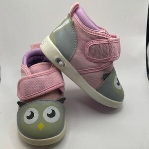 Ikiki Toddler Size 4 Pink Owl Sneakers Soft Sole Shoes with Hook-and-Loop Straps